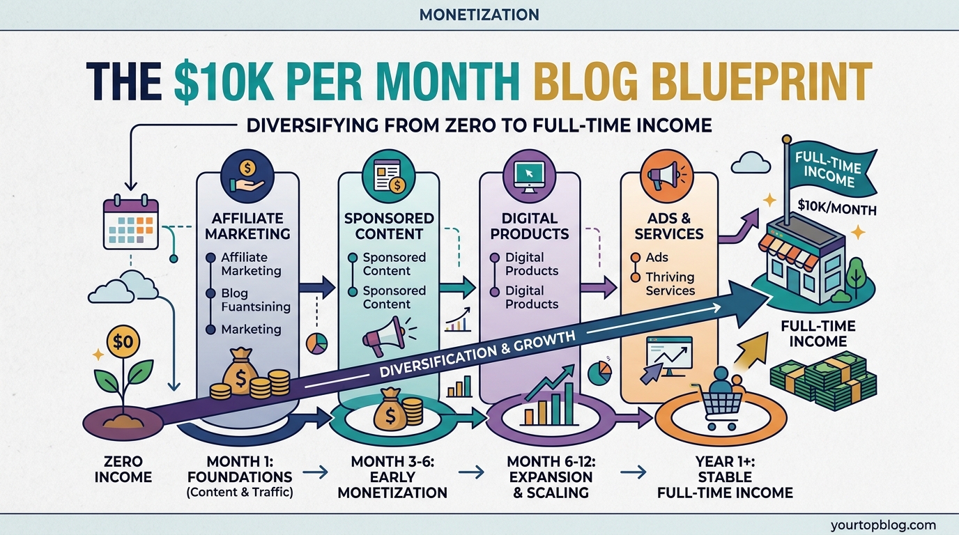 The $10K Per Month Blog Blueprint: Diversifying From Zero to Full-Time Income - Illustration 1