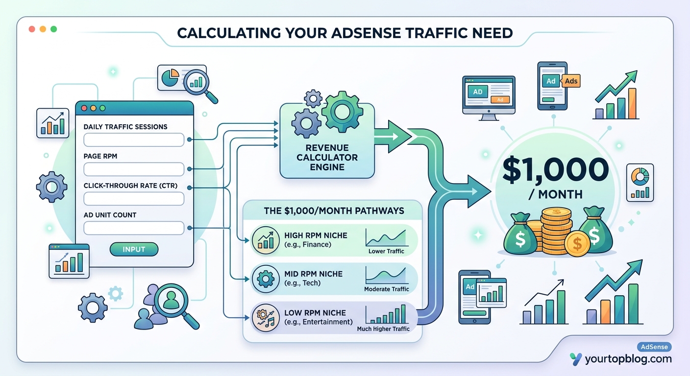 AdSense Revenue Calculator: How Much Traffic Do You Really Need to Make $1,000/Month? - Illustration 1